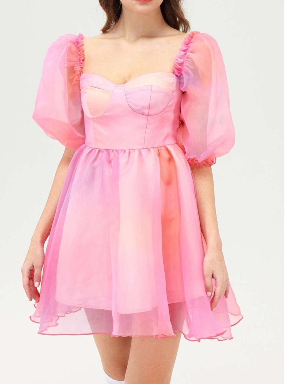 NWT CIDER Heart on Fire Sweetheart Babydoll Dress Pink Purple Orange Ombré Tulle